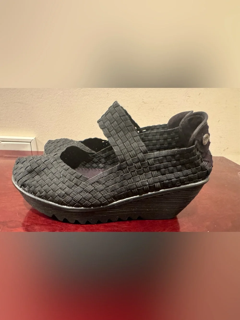 Women’s Bernie Mev. Black Woven Wedge Shoes - Size 38 ( US 7.5 )